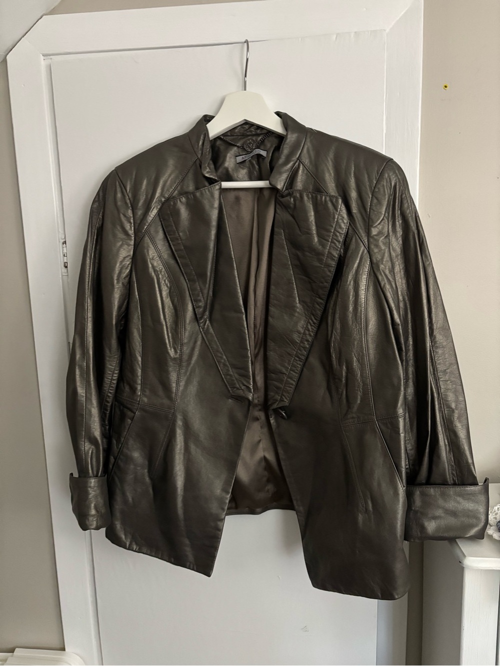 Anne Klein Dark Brown Leather Blazer Jacket